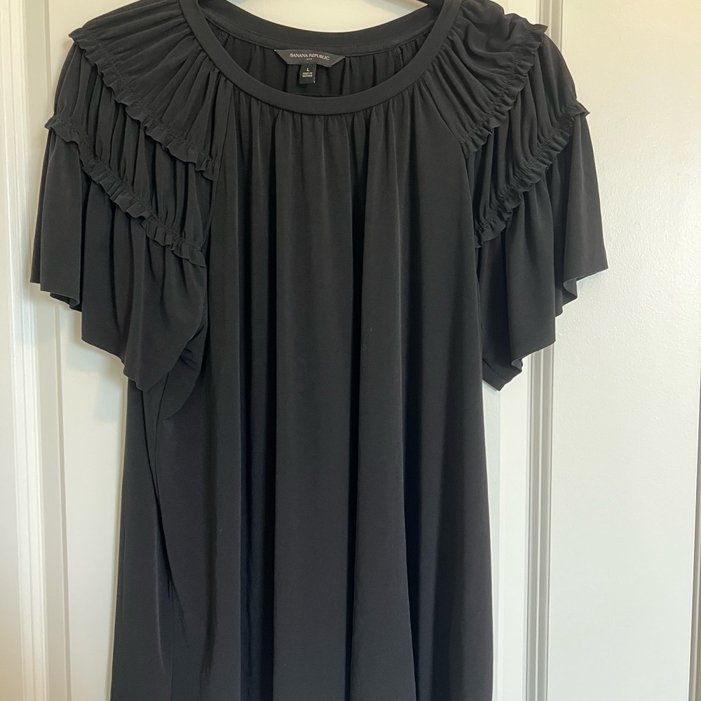 Banana Republic Black Pleated Ruffle Yoke Top